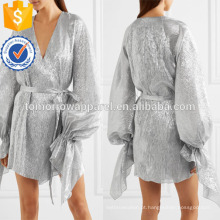 Oversized prata babados soltas manga comprida com decote em v diariamente verão mini vestido manufatura grosso moda feminina vestuário (t0101d)